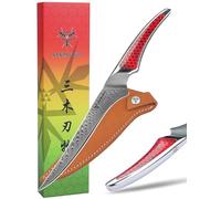 SANMUZUO Couteau à filet 18 CM, Couteau à poisson de cuisine en acier Damas japonais VG-10, Couteau à désosser ultra tranchant avec manche pleine soie en résine Rouge, série LA-S9