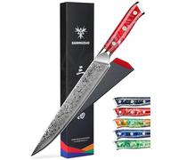 SANMUZUO Couteau à Trancher 23 cm, Couteaux de Cuisinede Chef Japonais Couteau à découper - Acier de Damas et Manche en Résine - Série Xuan(Rouge Coucher de Soleil)