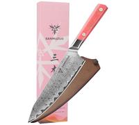 SANMUZUO Couteau de chef 20 cm, couteau de cuisine professionnel, acier Damas ultra tranchant avec manche en résine pleine soie, série SHENG
