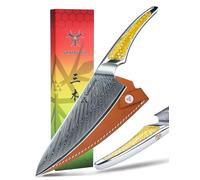 SANMUZUO Couteau de chef 20 CM, cuisine japonaise en acier Damas VG-10 Couteau, Couteau de cuisine ultra tranchant avec manche pleine soie en résine Jaune, série LA-S9