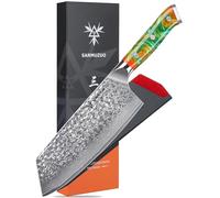 SANMUZUO Couteau Nakiri 19,5 cm - Couperet à légumes de cuisine - Couteau japonais Usuba - Acier Damas martelé et manche en résine - Série YAO