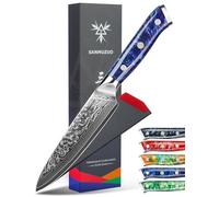 SANMUZUO Couteau Tout Usage Professionnel - Lame 13 cm en VG-10 67 Couches Damas Acier - Poignée en Résine Bleu Saphir - Série Xuan
