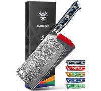 SANMUZUO Damas Feuille de Boucher, Couteau de Cuisine Chinois avec Lame 16,5 cm Professionnel Couperet de Cuisine en VG-10 67 Couche Damas Acier avec Poignée en Résine(Noir étoilé) - Xuan Série