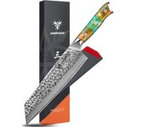 SANMUZUO Japonais Kiritsuke Couteau de Chef - Couteau de Cuisine Professionnel - lame martelée en acier Damas de 20cm et manche en résine - Série YAO