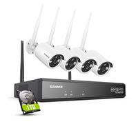 SANNCE Kit caméra de surveillance extérieure avec 4 x 5 MP, système de surveillance sans fil NVR 10 CH, détection humaine AI, étanchéité IP66, prise en charge Alexa, audio bidirectionnel, disque dur 1