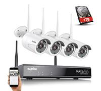 SANNCE Système de caméra de Surveillance sans Fil 8CH 5MP WLAN NVR avec 1 to, 4 x 3MP IP Caméra de Surveillance extérieure, Détection Personne, 30 Mètres Vision Nocturne avec Audio