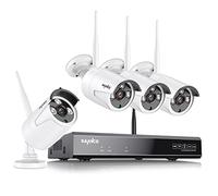 SANNCE Système de Caméras de Surveillance sans Fil CCTV 8 Canaux 5MP NVR avec 4 Caméras IP de Sécurité Extérieures 3MP pour la Maison, Compatible avec Alexa, Détection de Mouvement, sans Disque Dur