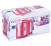 Sanne Tabouret de rangement, pliable avec couvercle, beige, rouge, noir, blanc.