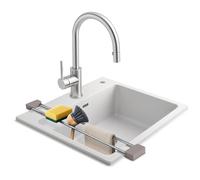 Sanni Shoo drip.line (gris clair) - Égouttoir multifonction - Porte-torchons télescopique - Égouttoir extensible en acier inoxydable - Organiseur pour évier - L'original vu à la télévision