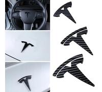 SANNITOU Auto Emblème Logo pour Tesla Model 3 Y,Voiture Avant Pare-Chocs Arrière Tronc Emblème Autocollant Accessoiresde Style Voiture,3-Carbon