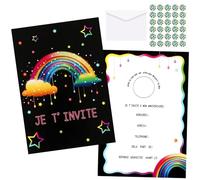 SANNIX 12 Cartes Invitation Anniversaire à Gratter Enfant Fille et Garçon - 12 Enveloppes - 30 Stickers - Theme Arc-en-ciel Pour Garçon Fille Enfant Fête Anniversaire