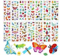 SANNIX 200Pcs Autocollants 3D Insectes Papillon, 14 Feuilles Autocollants d'Animaux Gonflés pour Scrapbooking Bullet Journal