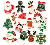 SANNIX Lot de 15 épingles de Noël pour vêtements, sacs, chapeaux - Père Noël, bonhomme de neige, flocon de neige