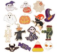 SANNIX Lot de 15 épingles d'Halloween effrayantes pour sac à dos, vêtements, sacs, chapeaux - Crâne, citrouille, fantôme