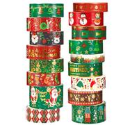 SANNIX Lot de 17 rouleaux de ruban adhésif Washi décoratif de Noël - 4 tailles - Rouge, vert et doré - Pour Noël, scrapbooking, journal, emballage cadeau, loisirs créatifs