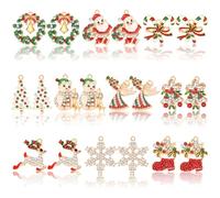 SANNIX Lot de 20/10 paires de breloques de Noël en strass pour la fabrication de bijoux, breloques de Noël en cristal étincelant, couronne, cloche, flocon de neige pour boucles d'oreilles, bracelets