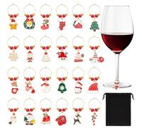 SANNIX Lot de 24 breloques de Noël pour verres à vin, breloques de Noël pour verres à pied, marqueurs de boissons, étiquettes d'identification pour décorations de fêtes de fin d'année