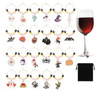 SANNIX Lot de 24 breloques pour verres à vin d'Halloween pour verres à pied, marqueurs de verre à vin pour Halloween, décorations de fête, 4.88In, Alliage, Pas de gemme