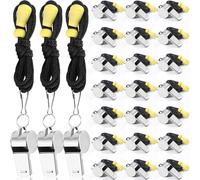 SANNIX Lot de 28 sifflets d'entraîneur avec lanière - Sifflet de sport - Sifflets de sport - Sifflets à son fort et net - Pour arbitres, entraînement, gymnases, urgences, en acier inoxydable