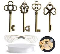 SANNIX 30 Pièces Clés Squelette en Bronze Clés Vintage Decoration Volantes Charmes avec Ailes de Libellule de Fil Perlé,Breloques Antique Bricolage pour DIY Pendentifs Colliers Artisanales