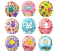 SANNIX Lot de 450 caissettes à cupcakes de Pâques, en forme de lapin,d'œufs, de fleurs, d'emballages en papier pour cupcakes, pour Pâques,les bonbons, les décorations de gâteaux (9 modèles)