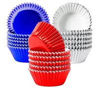 SANNIX Lot de 450 caissettes à cupcakes en aluminium rouge, bleu, argent, 4 juillet, pour fête de l'indépendance patriotique, vacances, anniversaire, vétérans, fête, gâteaux, bonbons, chocolat