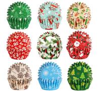 SANNIX Lot de 450 caissettes en papier pour cupcakes de Noël, Père Noël, bonhomme de neige, arbre de cuisson, muffins, décorations de gâteaux (9 motifs)