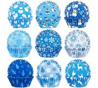 SANNIX Lot de 450 caissettes en papier pour cupcakes et muffins Motif Père Noël flocons de neige Pour Noël, anniversaire, bonbons, gâteaux (9 motifs)