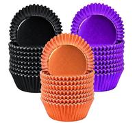 SANNIX Lot de 450 caissettes métalliques pour cupcakes d'Halloween pour fête d'Halloween, anniversaires, fêtes prénatales (noir, violet, orange)