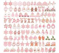 SANNIX Lot de 55 paires de breloques de Noël en émail pour la fabrication de bijoux, bracelets, colliers, boucles d'oreilles, fournitures d'artisanat - Rose