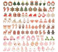 SANNIX Lot de 55 paires de breloques de Noël en émail rouge, vert, rose et en forme de pain d'épices pour loisirs créatifs