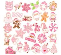 SANNIX Lot de 60 épingles de Noël roses pour cadeaux de fête, Père Noël, flocon de neige, pour vêtements, sacs, chapeaux, accessoires, 30 styles