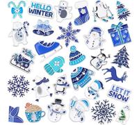 SANNIX Lot de 60 épingles d'hiver en émail pour Noël, flocon de neige, bonhomme de neige, ours polaire, pingouin, bleu et blanc, pour vêtements, sacs, chapeaux, accessoires, cadeaux, 30 styles