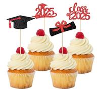 SANNIX Lot de 96 décorations de cupcakes de remise de diplôme 2023 à paillettes double face sur le thème de la remise de diplôme de classe 2023 (rouge)