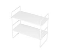 SANNO Lot de 2 étagères extensibles pour placard, étagère de rangement à hauteur réglable, étagère de comptoir empilable, étagère de rangement pour garde-manger, placard, comptoir, blanc