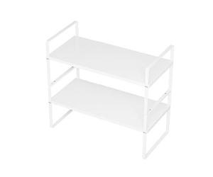 SANNO Lot de 2 étagères extensibles pour placard, étagère de rangement à hauteur réglable, étagère de comptoir empilable, étagère de rangement pour garde-manger, placard, comptoir, blanc