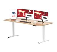 SANODESK 2 Moteurs Bureau Assis Debout 180x80 cm Plateau Complet, Bureau Debout électrique avec Panneau à Fonctions Mémoires, Table Réglable en Hauteur Électrique, Charge 120kg, Blanc+Érable