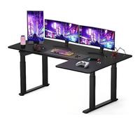 SANODESK Bureau Assis Debout - Bureau Gaming, 2 Moteurs Electrique Double avec 4 Pieds 180x110cm, 4 Emplacements de Mémoire, Réglable en Hauteur (Noir)
