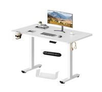 SANODESK Bureau Assis Debout Électrique 110 x 54 cm avec Plateau Complet, Bureau Debout Réglable en Hauteur avec Crochet/Porte-Bouteille Fonction Mémoire, Fonction de Rappel de Sédentarité, Blanc