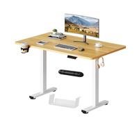 SANODESK Bureau Assis Debout Électrique 110 x 54 cm, Plateau Complet, Bureau Debout Réglable en Hauteur avec Crochet/Porte-Bouteille Fonction Mémoire, Système Anti-Collision, Érable