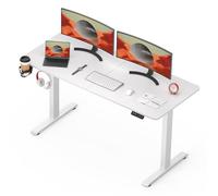 SANODESK Bureau Assis Debout Électrique - 140x60 cm Bureau Debout Réglable en Hauteur avec Système Anti-Collision, Panneau Clavier Contrôle à Fonctions Mémoires(Cadre Blanc+Plateau Blanc)