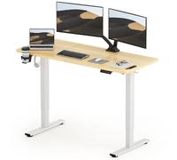 SANODESK Bureau Assis Debout Électrique - 140x60 cm Bureau Debout Réglable en Hauteur avec Système Anti-Collision, Panneau Clavier Contrôle à Fonctions Mémoires(Cadre Blanc+Plateau Érable)