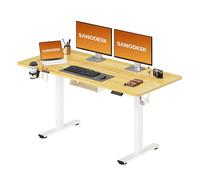 SANODESK Bureau Assis Debout Électrique 140x60 cm, Bureau Réglable en Hauteur Électrique avec Mémoire, Silencieux, Système Anti-Collision, Bureau Électrique Stable, Érable