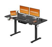 SANODESK Bureau Assis Debout Électrique 140x60 cm, Bureau Réglable en Hauteur Électrique avec Mémoire, Silencieux, Système Anti-Collision, Bureau Électrique Stable, Noir