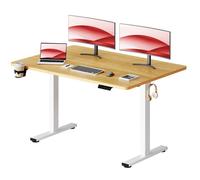 SANODESK Bureau Assis Debout Électrique 140x60cm , avec Système Anti-Collision et Fonctions Mémoires, Crochet/Porte-gobelet, Érable