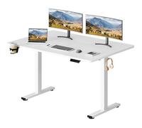 SANODESK Bureau Assis Debout Électrique 140x60cm, Bureau Réglable en Hauteur avec Crochet et Fonction Mémoire, Plateau Blanc