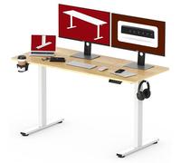 SANODESK Bureau Assis Debout Électrique 140x60cm, Bureau Réglable en Hauteur avec Crochet pour Casque et 2 Hauteurs de Mémoire, Table Table d'ordinateur Standing Desk, Plateau Érable
