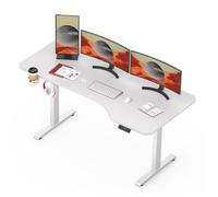 Bureau Assis Debout Électrique 160x75cm, avec Système Anti-Collision et Fonctions Mémoires, Crochet/Porte-gobelet, Blanc