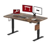 SANODESK Bureau Assis Debout Électrique 160x60 cm Bureau Debout Réglable en Hauteur, Panneau Clavier Contrôle à Fonctions Mémoires avec Crochet, Marron