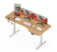 SANODESK Bureau Assis Debout Électrique 160x60cm, avec Système Anti-Collision et Fonctions Mémoires, Crochet/Porte-gobelet, Érable